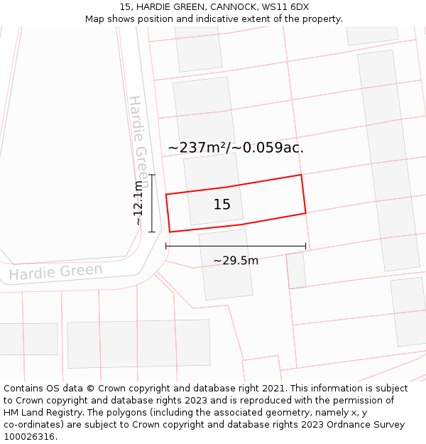 15, HARDIE GREEN, CANNOCK, WS11 6DX: Plot and title map