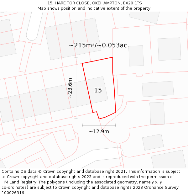 15, HARE TOR CLOSE, OKEHAMPTON, EX20 1TS: Plot and title map