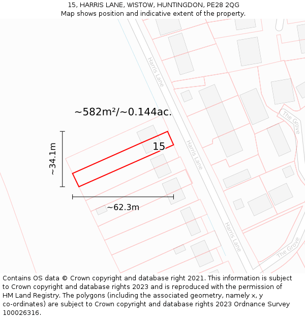 15, HARRIS LANE, WISTOW, HUNTINGDON, PE28 2QG: Plot and title map