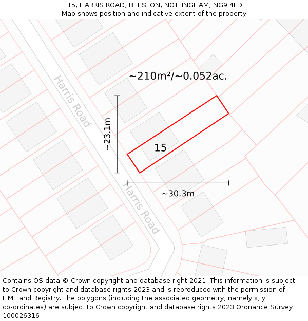 15, HARRIS ROAD, BEESTON, NOTTINGHAM, NG9 4FD: Plot and title map