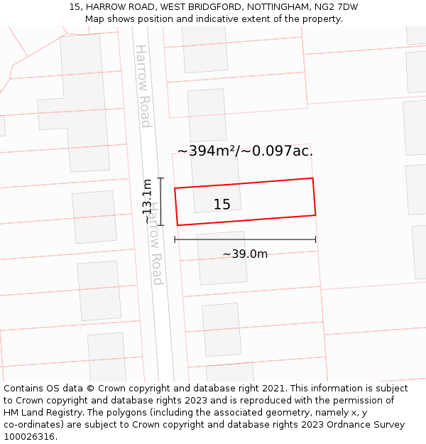 15, HARROW ROAD, WEST BRIDGFORD, NOTTINGHAM, NG2 7DW: Plot and title map