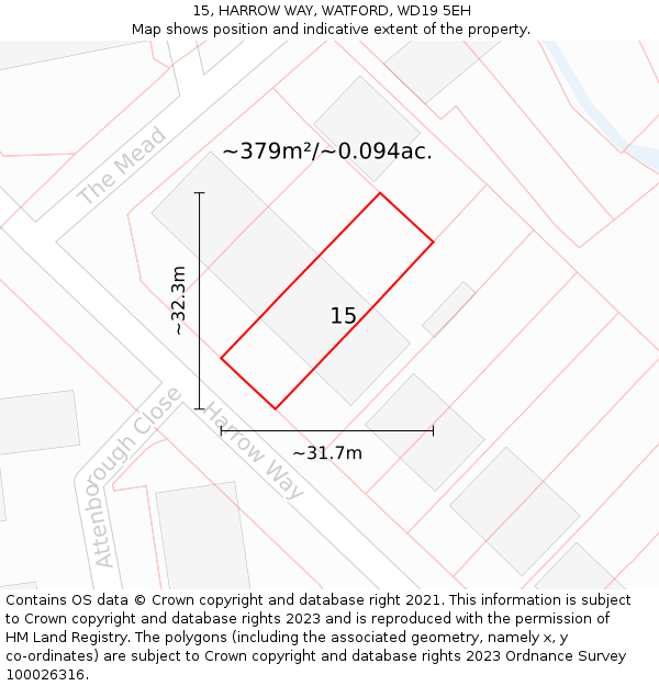 15, HARROW WAY, WATFORD, WD19 5EH: Plot and title map