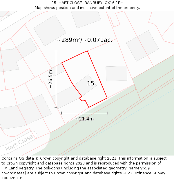 15, HART CLOSE, BANBURY, OX16 1EH: Plot and title map