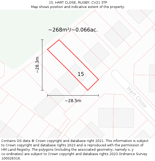15, HART CLOSE, RUGBY, CV21 3TP: Plot and title map