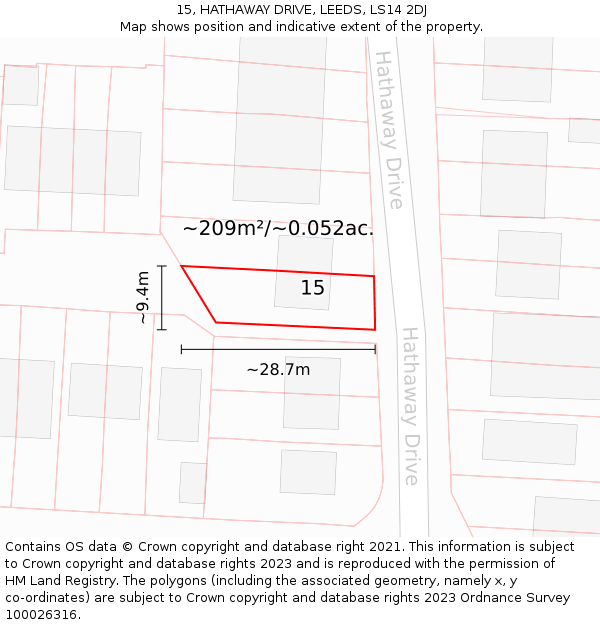 15, HATHAWAY DRIVE, LEEDS, LS14 2DJ: Plot and title map