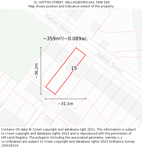 15, HATTON STREET, WELLINGBOROUGH, NN8 5AS: Plot and title map