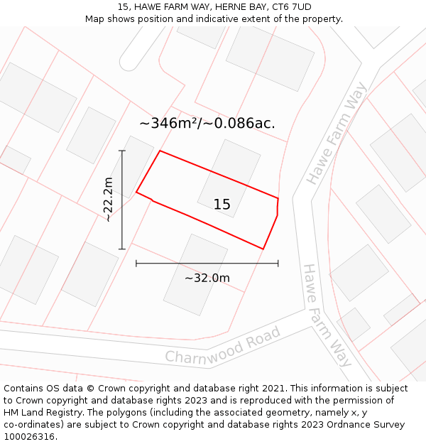 15, HAWE FARM WAY, HERNE BAY, CT6 7UD: Plot and title map