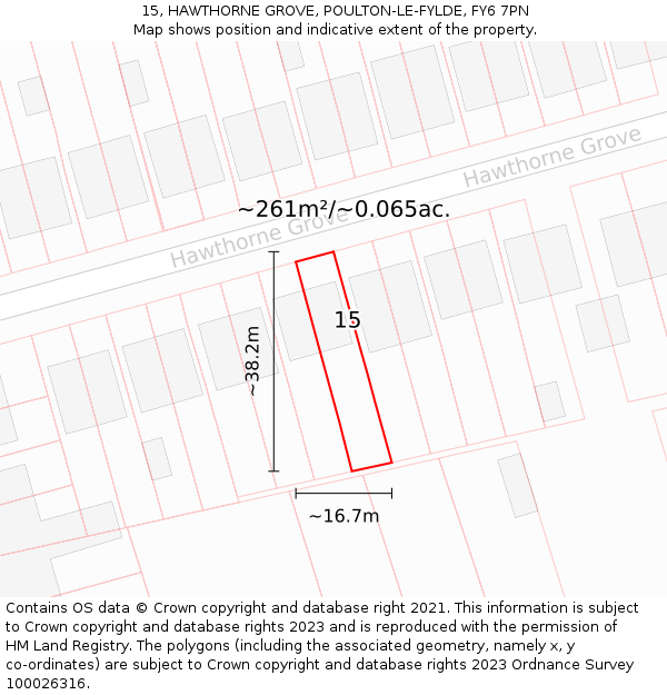 15, HAWTHORNE GROVE, POULTON-LE-FYLDE, FY6 7PN: Plot and title map