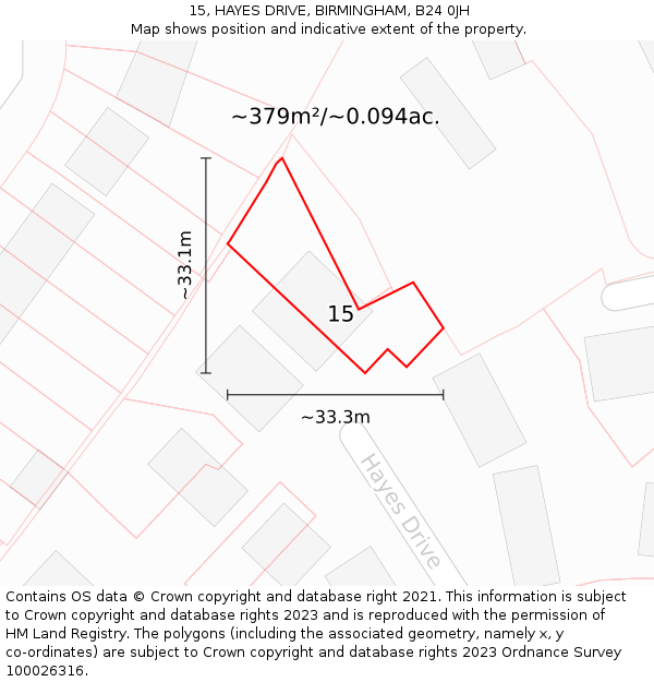 15, HAYES DRIVE, BIRMINGHAM, B24 0JH: Plot and title map