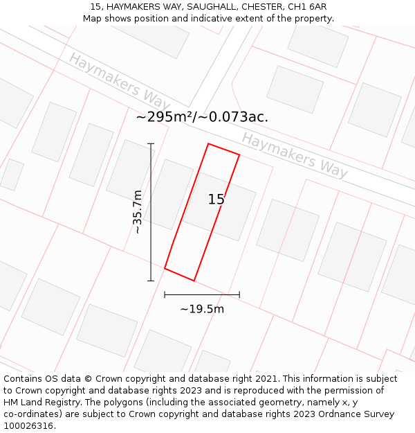 15, HAYMAKERS WAY, SAUGHALL, CHESTER, CH1 6AR: Plot and title map