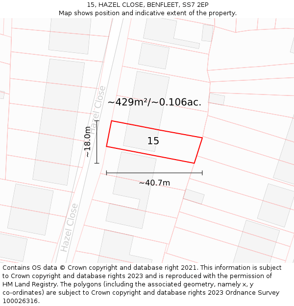 15, HAZEL CLOSE, BENFLEET, SS7 2EP: Plot and title map