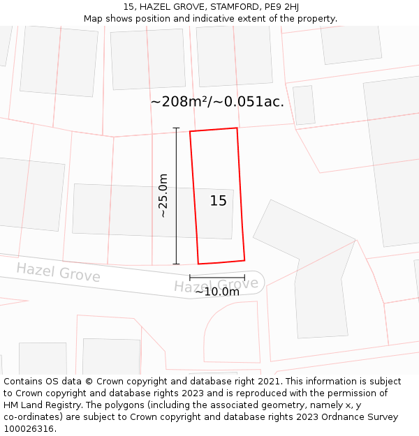 15, HAZEL GROVE, STAMFORD, PE9 2HJ: Plot and title map