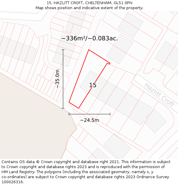 15, HAZLITT CROFT, CHELTENHAM, GL51 0PN: Plot and title map