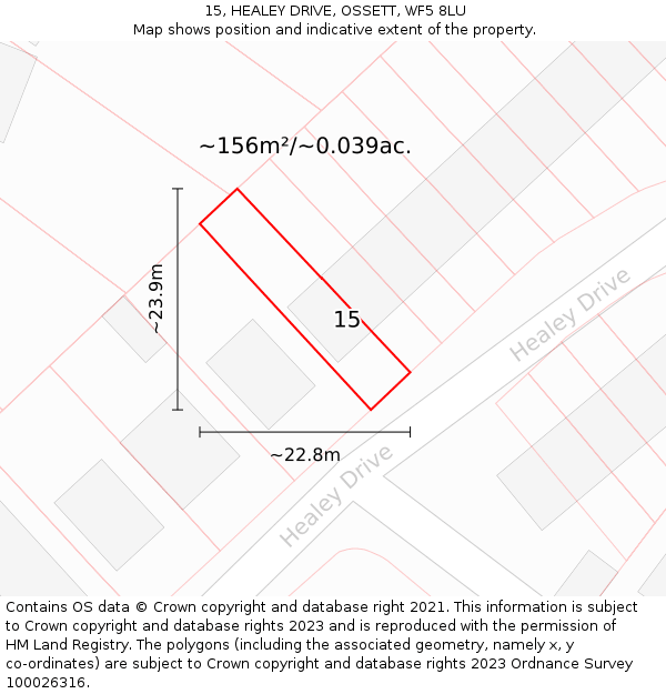 15, HEALEY DRIVE, OSSETT, WF5 8LU: Plot and title map