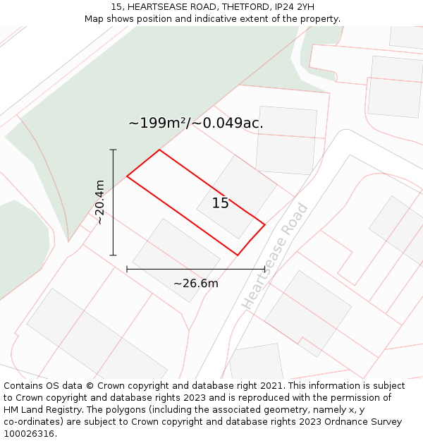 15, HEARTSEASE ROAD, THETFORD, IP24 2YH: Plot and title map