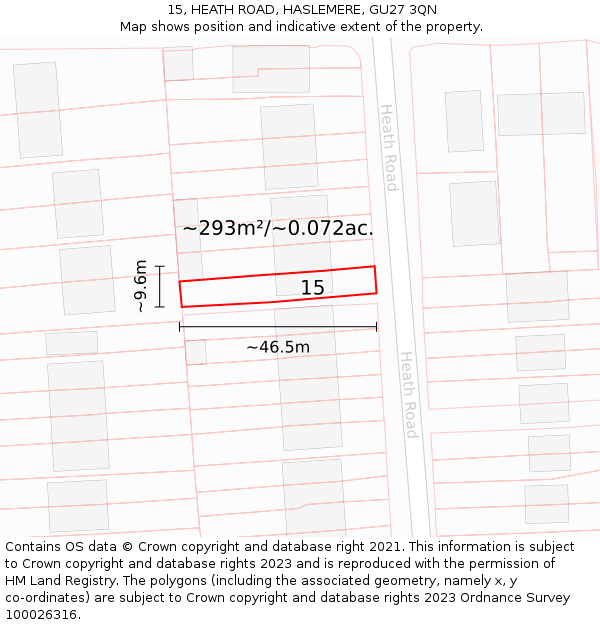 15, HEATH ROAD, HASLEMERE, GU27 3QN: Plot and title map