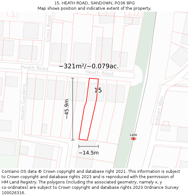 15, HEATH ROAD, SANDOWN, PO36 8PG: Plot and title map