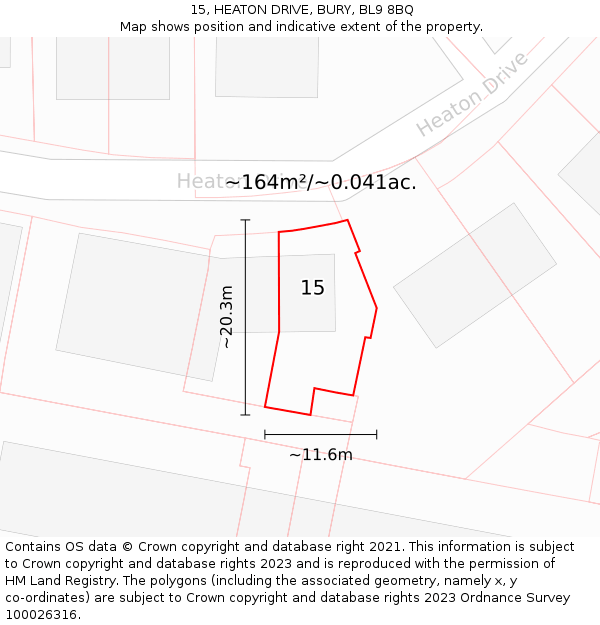 15, HEATON DRIVE, BURY, BL9 8BQ: Plot and title map