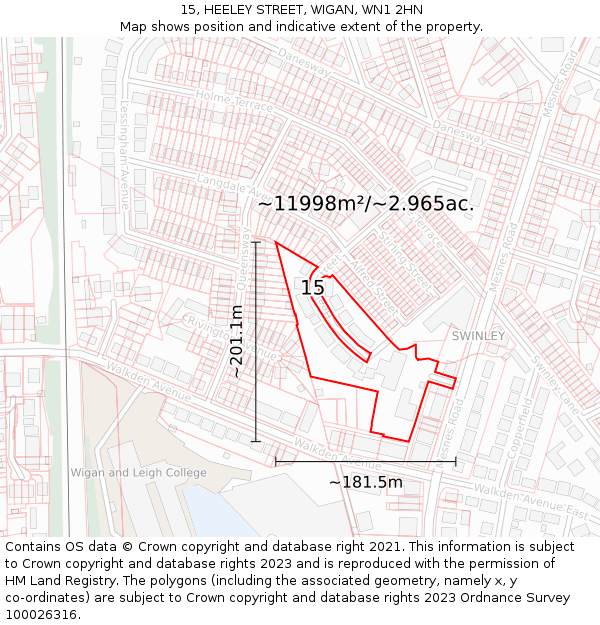 15, HEELEY STREET, WIGAN, WN1 2HN: Plot and title map