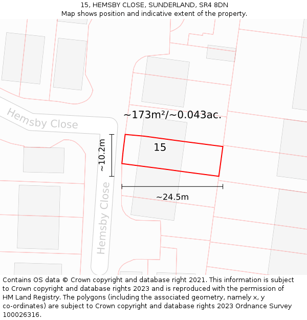 15, HEMSBY CLOSE, SUNDERLAND, SR4 8DN: Plot and title map