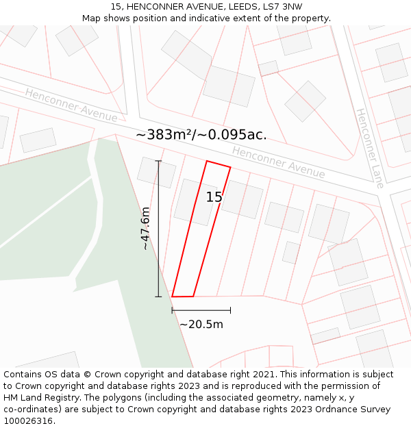 15, HENCONNER AVENUE, LEEDS, LS7 3NW: Plot and title map