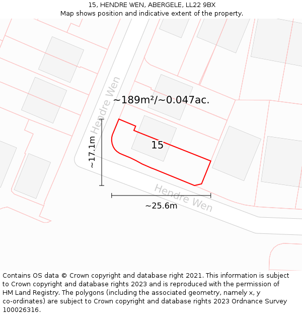 15, HENDRE WEN, ABERGELE, LL22 9BX: Plot and title map