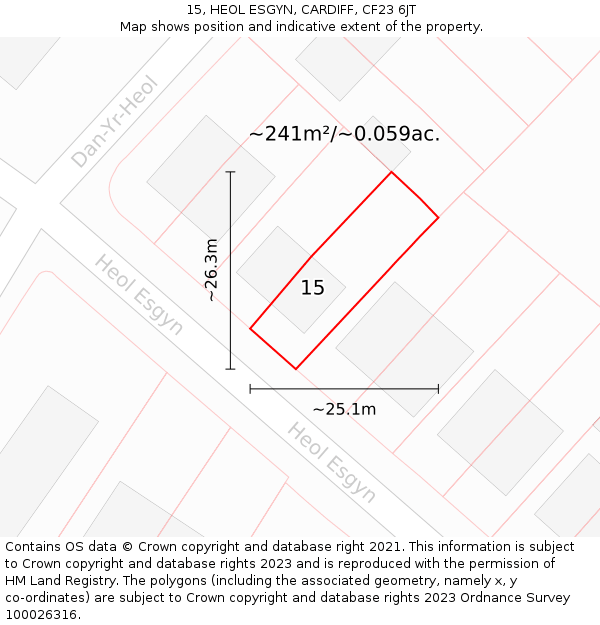 15, HEOL ESGYN, CARDIFF, CF23 6JT: Plot and title map