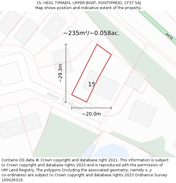 15, HEOL TYMAEN, UPPER BOAT, PONTYPRIDD, CF37 5AJ: Plot and title map