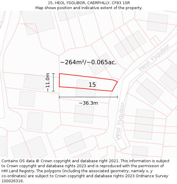 15, HEOL YSGUBOR, CAERPHILLY, CF83 1SR: Plot and title map