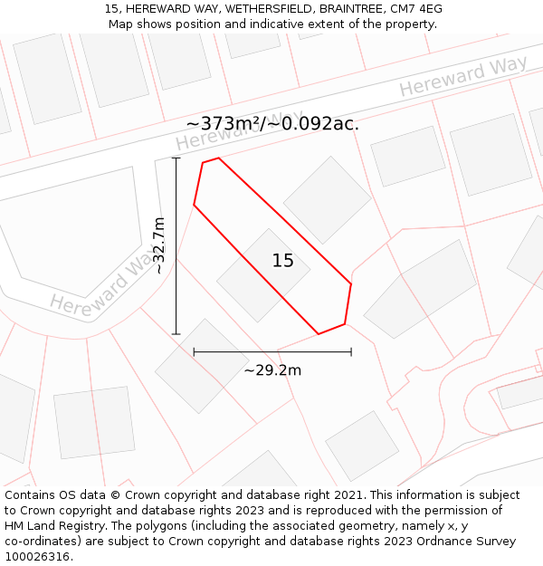 15, HEREWARD WAY, WETHERSFIELD, BRAINTREE, CM7 4EG: Plot and title map