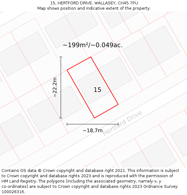 15, HERTFORD DRIVE, WALLASEY, CH45 7PU: Plot and title map