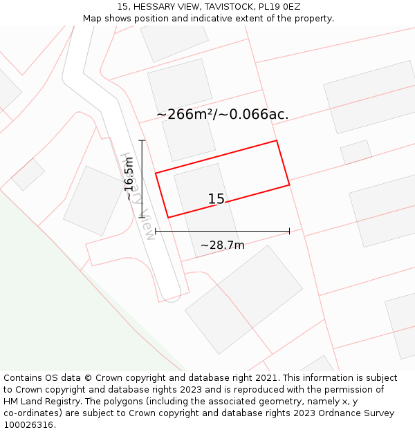 15, HESSARY VIEW, TAVISTOCK, PL19 0EZ: Plot and title map