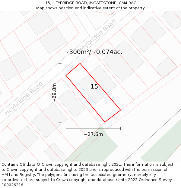 15, HEYBRIDGE ROAD, INGATESTONE, CM4 9AG: Plot and title map