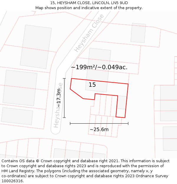 15, HEYSHAM CLOSE, LINCOLN, LN5 9UD: Plot and title map