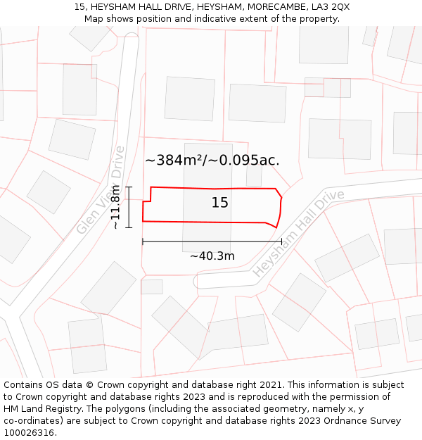 15, HEYSHAM HALL DRIVE, HEYSHAM, MORECAMBE, LA3 2QX: Plot and title map