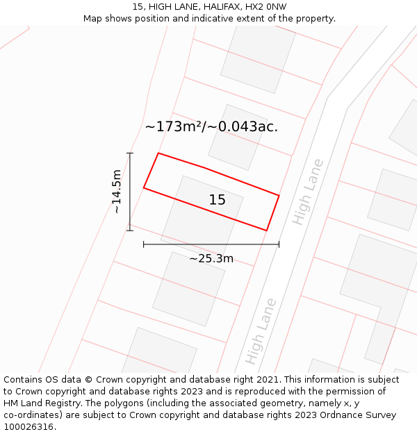 15, HIGH LANE, HALIFAX, HX2 0NW: Plot and title map