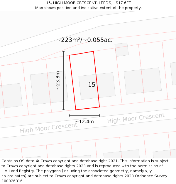 15, HIGH MOOR CRESCENT, LEEDS, LS17 6EE: Plot and title map