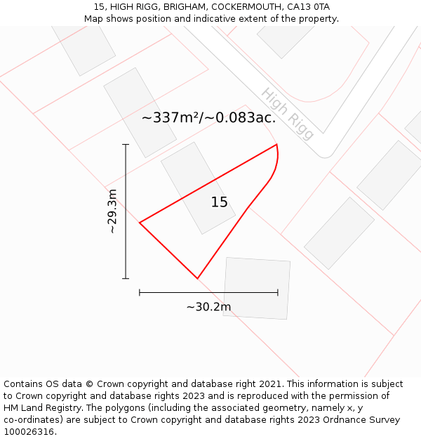 15, HIGH RIGG, BRIGHAM, COCKERMOUTH, CA13 0TA: Plot and title map