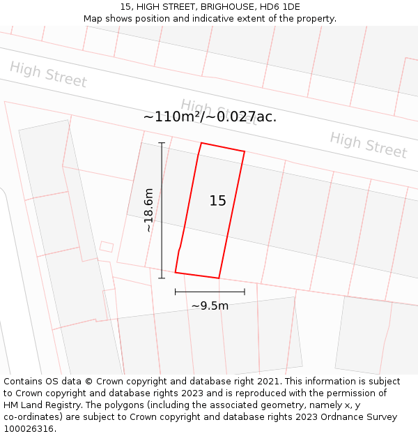 15, HIGH STREET, BRIGHOUSE, HD6 1DE: Plot and title map