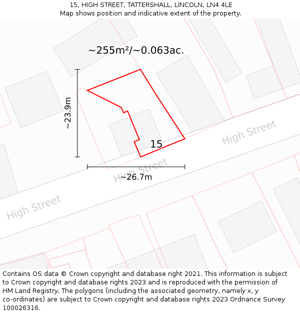 15, HIGH STREET, TATTERSHALL, LINCOLN, LN4 4LE: Plot and title map