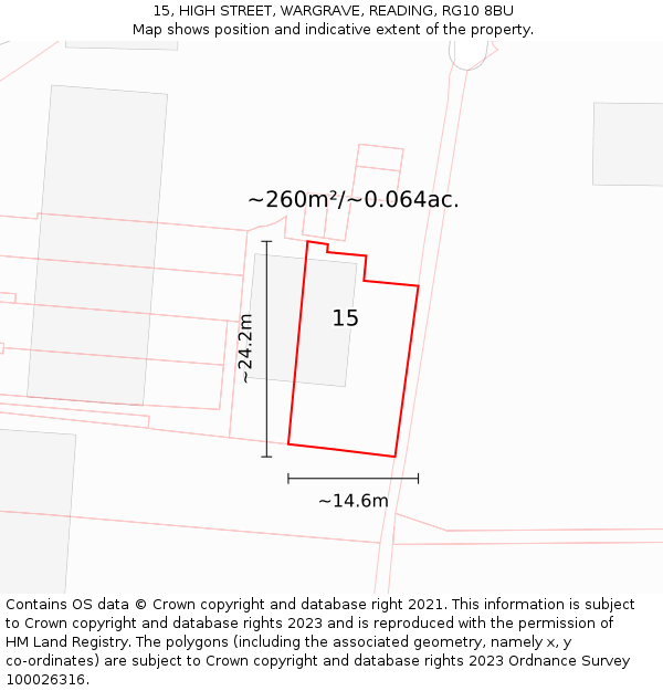 15, HIGH STREET, WARGRAVE, READING, RG10 8BU: Plot and title map