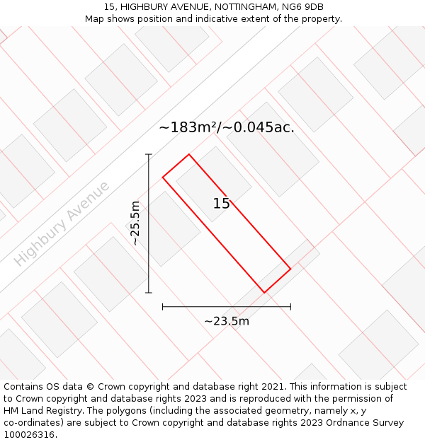 15, HIGHBURY AVENUE, NOTTINGHAM, NG6 9DB: Plot and title map