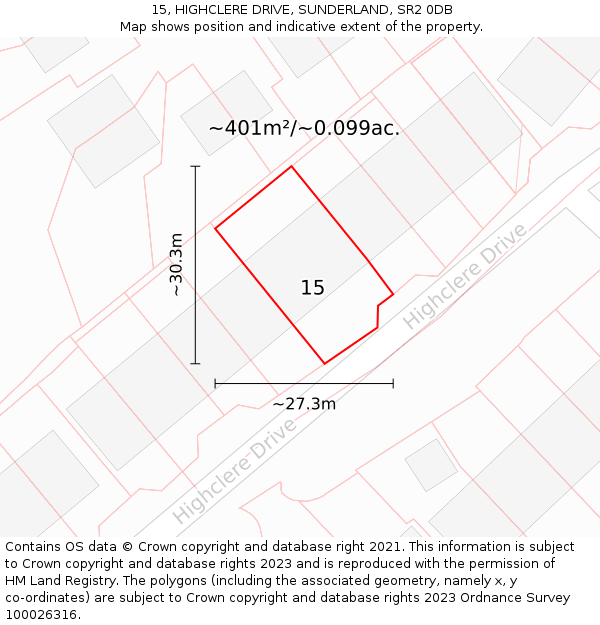 15, HIGHCLERE DRIVE, SUNDERLAND, SR2 0DB: Plot and title map