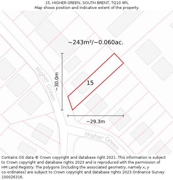 15, HIGHER GREEN, SOUTH BRENT, TQ10 9PL: Plot and title map