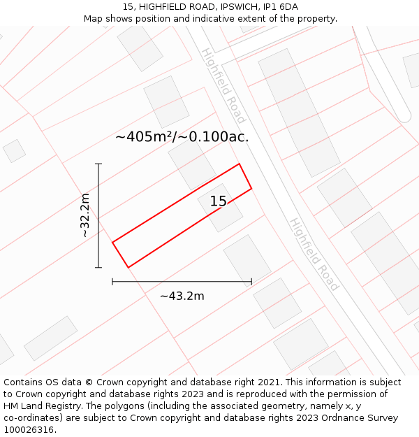 15, HIGHFIELD ROAD, IPSWICH, IP1 6DA: Plot and title map