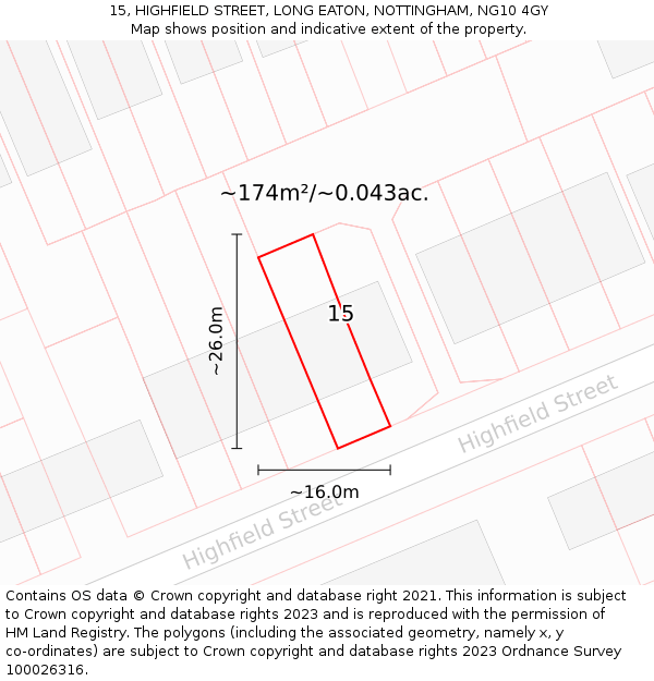 15, HIGHFIELD STREET, LONG EATON, NOTTINGHAM, NG10 4GY: Plot and title map