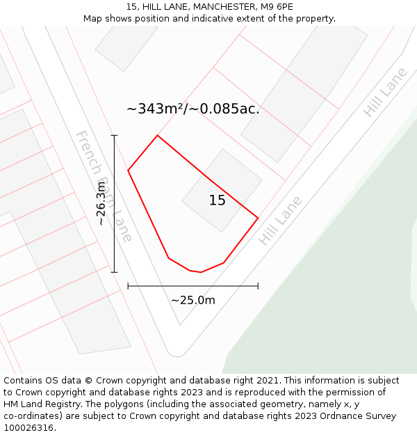 15, HILL LANE, MANCHESTER, M9 6PE: Plot and title map