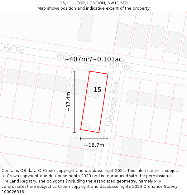 15, HILL TOP, LONDON, NW11 6ED: Plot and title map