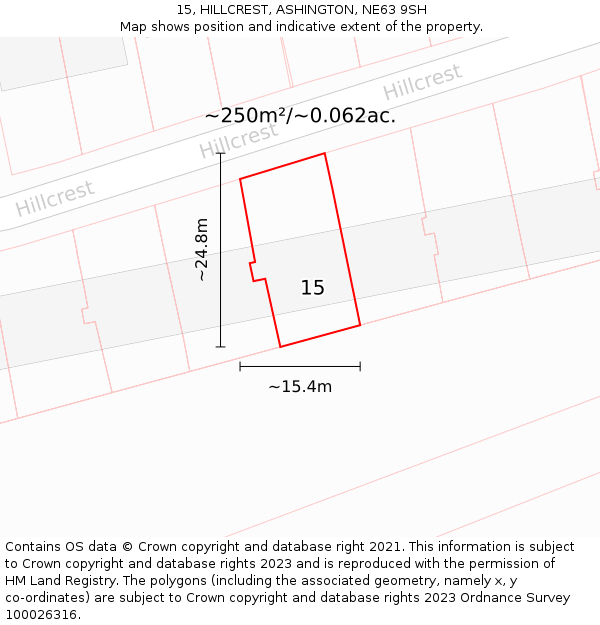 15, HILLCREST, ASHINGTON, NE63 9SH: Plot and title map