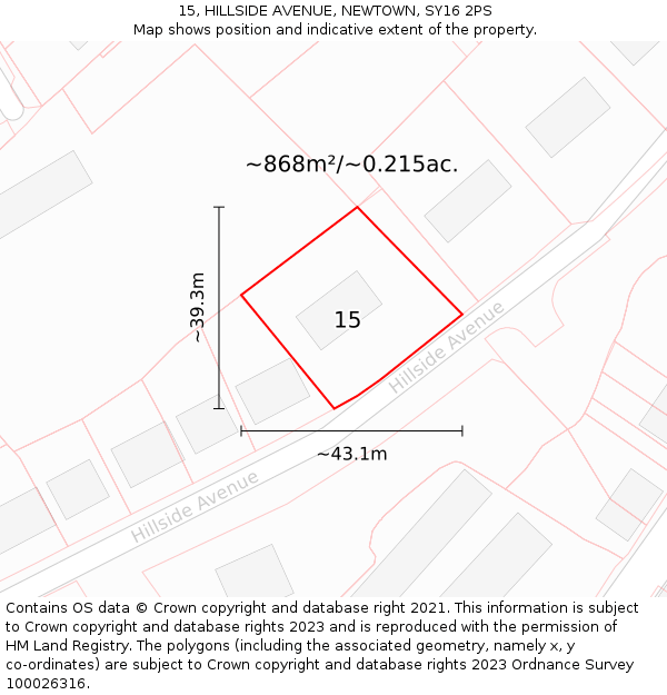 15, HILLSIDE AVENUE, NEWTOWN, SY16 2PS: Plot and title map